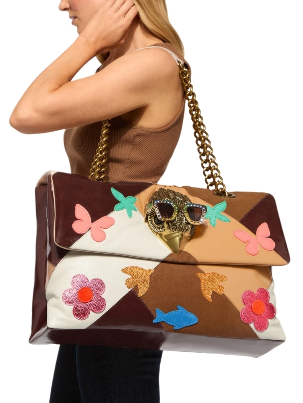 Kurt Geiger Unique Summer  Purse Macro Leather Special Ed Shoulder Bag Gold Logo